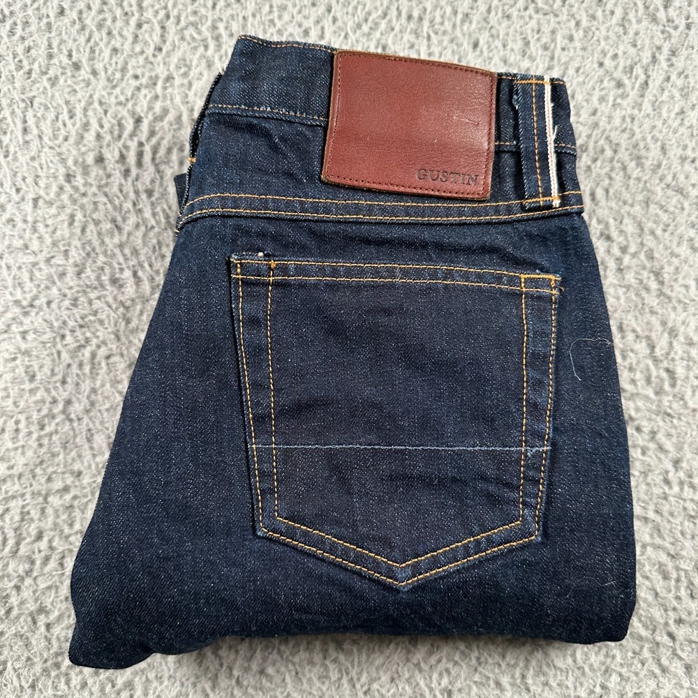 Gustin Selvedge Raw Denim Jeans Mens 31(29‎ Fits) Blue Slim Fit Button Fly